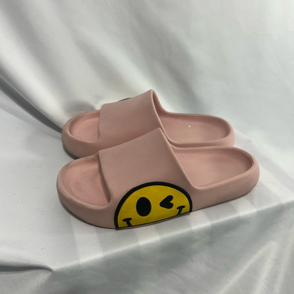 Kids Pink Slide Sandals with Smiley Face